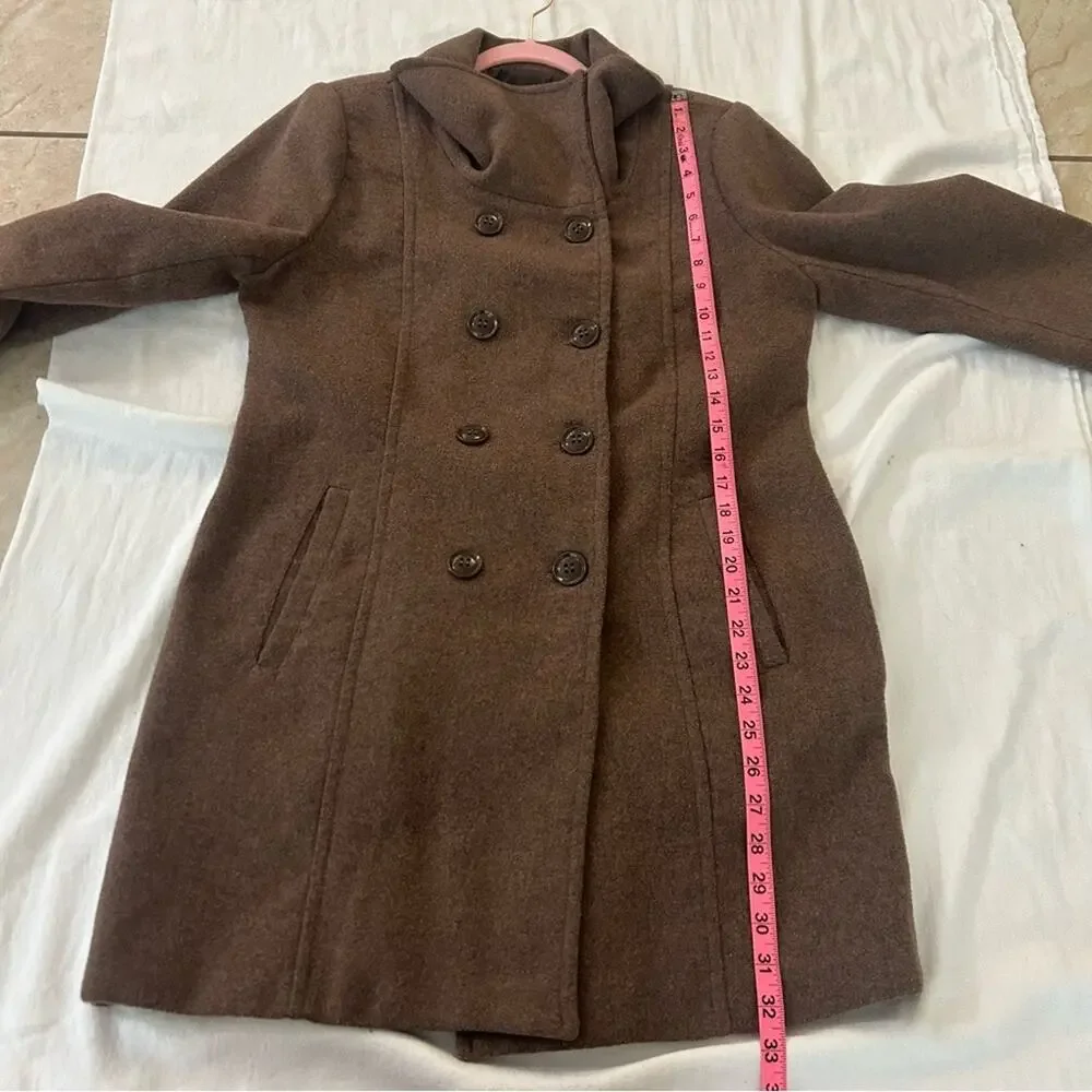 Sebby Brown Double-Breasted Pea Coat with Notched Collar